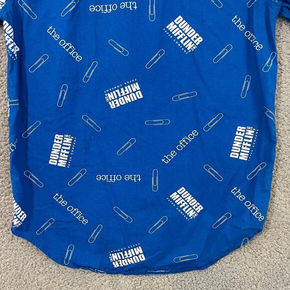 The Office‎ Dunder Mifflin Men’s Small Blue Graphic Button Up Short Sleeve Shirt - Picture 10 of 11